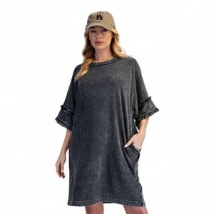 Easel Mineral Washed Ash Black T-shirt Dress